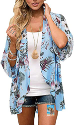 YULOONG para Mujer Cover Ups Gasa Estampado Floral Kimono Suelto Chal cárdigan Boho Verano Blusa Informal Top Sexy Playa Traje de baño Capas precio
