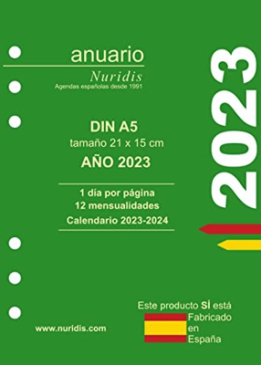 Recambio de agenda español. Año 2023. 1 día por página. DIN A5