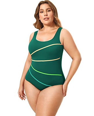 DELIMIRA - Traje de Baño Copas con Relleno Bañador Tallas Grandes para Mujer Verde Oscuro 54