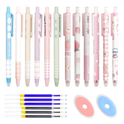 GZGXKJ 38 Pcs Bolígrafos Gel Borrables 0.5mm Rollerball Pluma Bolígrafos De Dibujos Animados Bonitos con Azul Negro Recarga y Borrador para Oficina Es