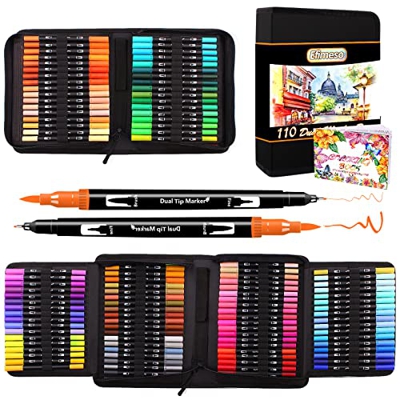 110 Colores Rotuladores Lettering,Efimeso Rotuladores Punta Pincel Brush Pen Lettering kit para Niñas,Rotuladores Acuarelables Marcadores para Artista