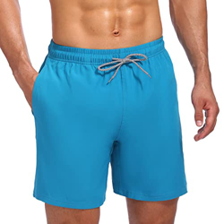 Biwisy Bañador para hombre de secado rápido, bañador informal con bolsillo con cordón, Color azul., M en oferta