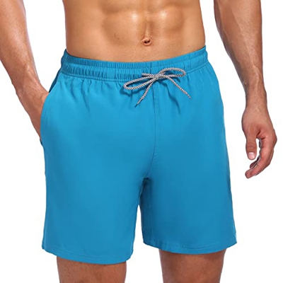 Biwisy Bañador para hombre de secado rápido, bañador informal con bolsillo con cordón, Color azul., M