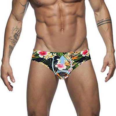 Shujin - Bañador para hombre, bikini hawaiano, estampado floral, elástico, transpirable, secado rápido de playa, natación a L