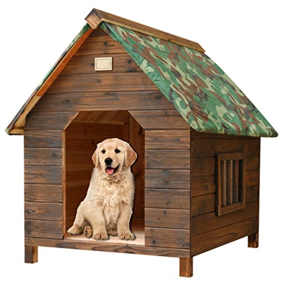 Casetas Exterior para Perros Casa De Madera Aislada para Perros para Animales Pequeños Medianos Y Grandes Resistente A La Intemperie Fácil De Montar F