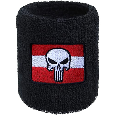 EXPRESS-STICKEREI Muñequera de Austria Punisher para deporte, con bandera y calavera para motoristas, rockeros y amantes de metal pesado, regalo para 