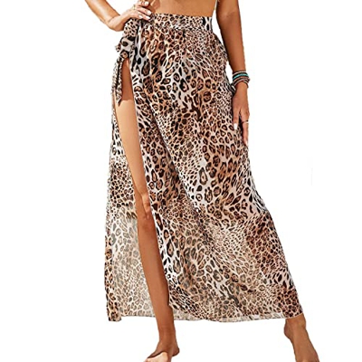 TBSCWYF Mujer Traje de Baño de Playa para Bikini Bañador de Gasa Sarong Coverups Semi Transparente Pareo Bufanda Wrap Falda Corta con Borlas Fringe Sw