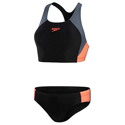 Speedo Bikini de 2 Piezas Splice con Bloques de Color Mujer, Negro/Gris, 42 (ES 48)