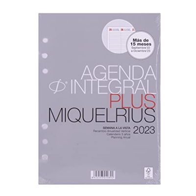 Miquelrius - Recambio agenda anillas 16 meses (Septiembre 2022 Diciembre 2023) - Semana Vista - Tamaño Plus 155 x 213 mm (aprox A5) - Español