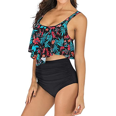 Traje de Baño Dividido Bikini Bandeau Traje de Baño Bañador con Estampado de Correa de Cintura Baja Bikinis Sujetador Push-up Sexy Traje de Baño de Do