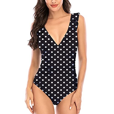 Bañadores Mujer con Volantes Traje de Baño Mujer de Una Pieza Volante Cuello en V Ropa de Baño Playa Control del Vientre Monokini