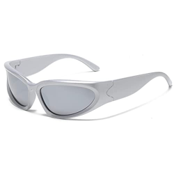 YAMEIZE Gafas de Sol Deportivas Mujer Hombre-Conduciendo Ciclismo Protección UV400 Moda Vintage Gafas PlataMarcoPlata en oferta