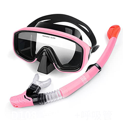 PLANOB Dry Top Snorkel Mask, Upgrade Buceo Snorkel Set Antivaho Antifugas Vidrio Templado 180 ° Panorámico Scuba Mask Paquetes Equipo De Natación,Pink características