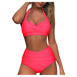 Bragas Bikini Mujer Altas Bikini de Dos Piezas con Estampado Vintage Conjunto de Dos Trajes de baño con Cintura Retro Fruncida para Mujer Women Tankin precio