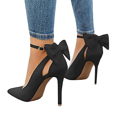 Minetom Sandalias de Mujer Tacones Altos Sandalias de tacón Aguja Fiesta de Noche Zapatos Novia Bombas Sandalias con Lazo D Negro 38 EU