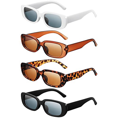 Fiada Set de 4 Gafas de Sol Rectangulares Pequeñas Retro Vintage para los Años 80 90