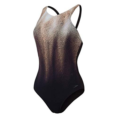 Speedo OpalGlow Printed 1 Piece AF Traje de baño, Mujer, Black/Chocolate/Coco/Driftwood, 34