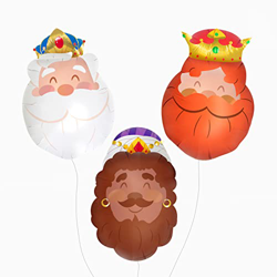 Globo Navideño Foil Reyes Magos Metalizado de 37 x 60 cm (3 Unidades) Globos Fiesta, decoración Navidad, Apto Helio (Globo Reyes Magos) precio
