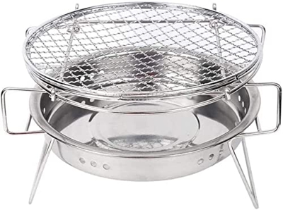 Parrilla de carbón portátil de acero inoxidable redonda barbacoa parrilla al aire libre rejilla (tamaño : 30 x 18,3 cm)