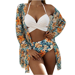 Nuevo 2022 Mujer Bikini 3pcs Conjunto de Bikinis + chal Ropa de Playa Sexy Push up Cintura alta Hawaii elegante impresión Moda Bikini Tankinis mujer B precio