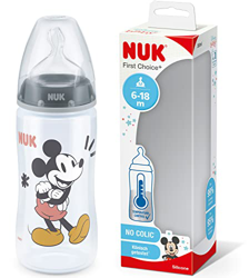 NUK First Choice+ Biberón de 300 ml con tetina de silicona, para bebés de 6-18 meses, válvula anticólicos, libre de bisfenol A y con indicador de temp características