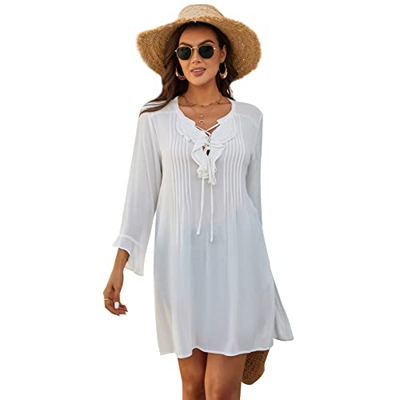 Zexxxy - Traje de baño para Mujer, Bikini, Ropa de Playa, Traje de baño, Vestido de Playa, Cuello en V, Vestido con Volantes S-XXL