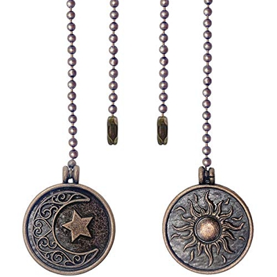 Augnongly Juego de Cadenas TraccióN para Ventilador Techo de 2 Piezas Cadena TraccióN con de Sol y Luna ExtensióN Cadena TraccióN con Abanico Bolas co