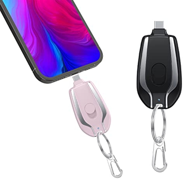 1500mAh Mini Power Emergency Pod for iPhone, Keychain Portable Charger Key Ring Cell Phone Charger for iPhone or Type-c (2pcs for Type-C)