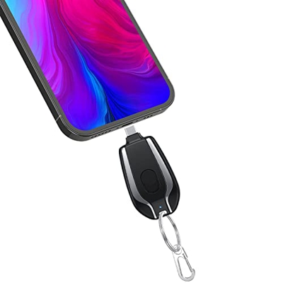 1500mAh Mini Power Emergency Pod for iPhone, Keychain Portable Charger Key Ring Cell Phone Charger for iPhone or Type-c (Black for Type-C)