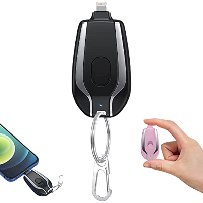 IWOR Mini Power Emergency Pod, 1500mAh Mini Power Emergency Pod - Portable Keychain Charger for iPhone or Type-c (for iPhone,A-Black)