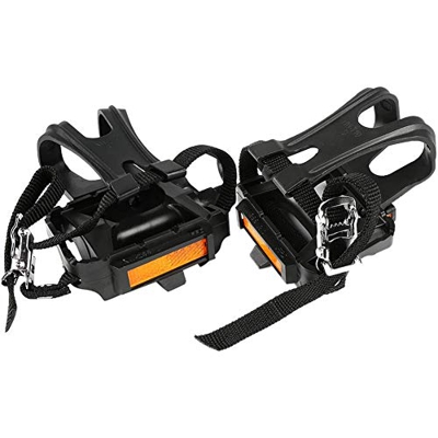 SHAPOKY Pedales de bicicleta, pedales de bicicleta multiusos con pinzas para los dedos y correas para ciclismo al aire libre y bicicleta de ejercicio 