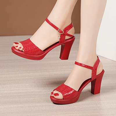 OKGD 32-43 Sexy Peep Toe Ladies Summer Shoes para Mujer Mujeres Wedge Heel Sandals Tacón Alto Mujer Nueva Plataforma Sandalias-Red,40