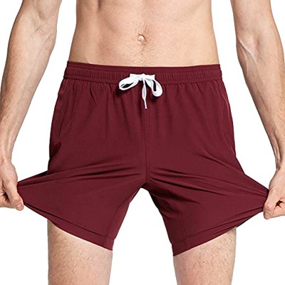 MaaMgic Bañador Hombre de Natación Estiramiento de 4 vías Secado Rápido Interior de Malla Traje de Baño Deportivos 4-Way Stretch,Vino Rojo,M