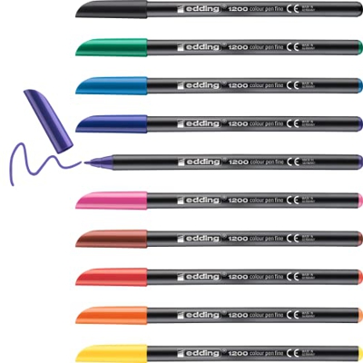 edding 1200 rotuladores finos – Juego de 10 colores brillantes – pluma redonda de 1 mm – Rotulador para dibujar y escribir – Pinceles para dibujar, es