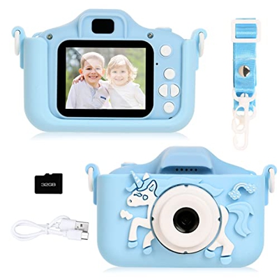 Ainiv Cámara Digital para Niños, Unicornio Camara Fotos Infantil, 1080P 2.0" HD Cámara Instantanea para Niños 3-12 Años, con Tarjeta SD 32GB, Lector d