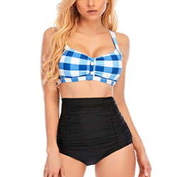 Conjuntos de bikini de cintura alta halter traje de baño top halter dos piezas trajes de baño más tamaño traje de baño, azul, L características