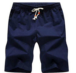 Leezepro Pantalones Cortos para Hombre Pantalones Cortos Casuales Playa Shorts de Lino de Algodón el de Verano para Bermudas Rojo (L, Azul) precio