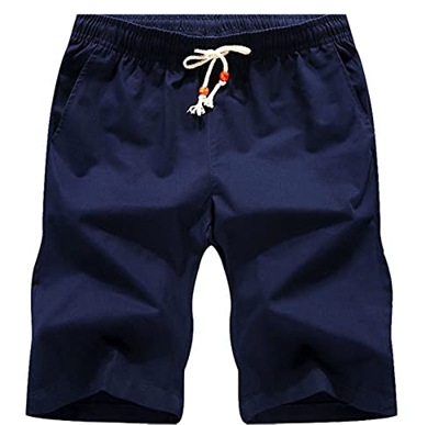 Leezepro Pantalones Cortos para Hombre Pantalones Cortos Casuales Playa Shorts de Lino de Algodón el de Verano para Bermudas Rojo (L, Azul)