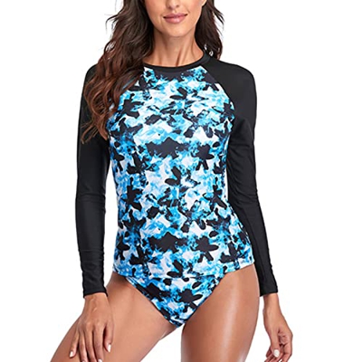 Bañador de Dos Piezas para Mujer, Traje de Baño Transpirable de Fibra de Poliéster con Cuello Redondo Y Manga Larga con Estampado Triangular para Muje