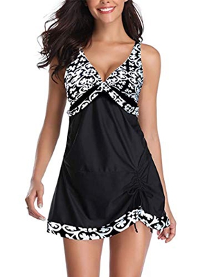 AOQUSSQOA Mujer Abdomen de Las Mujeres Tankini Traje de baño de Gran tamaño patrón Falda del Cuerpo Que Forma Traje de baño(WhiteFlower, 4XL)