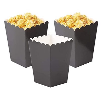 Ainmto 24 cajas de palomitas negras para palomitas, bolsas de palomitas de papel para fiestas de noche de película