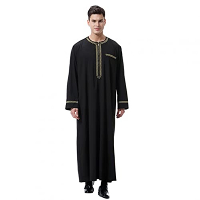 NANSAN Ropa árabe para hombre, Kaftán para hombre, Kaftán para hombre, ropa árabe, vestido islámico, caftán, 8XL, regalo para novio, Negro, XL