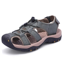Harssidanzar Sandalias de senderismo de cuero para hombres,zapatos de agua de verano, sandalias deportivas de cuero con punta cerrada KM219EU,Cazador  características