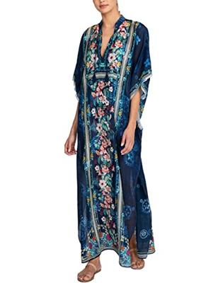 Tyidalin Vestido Largo de Playa Mujer Maxi Kaftan Estampado Verano Túnica Boho Talla Grande Kimono Pareo (Color 24, Talla única)