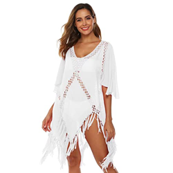 Shuanghao Verano Mujer Encaje Ropa Vestido de Playa Sexy Camisolas y Pareos de Bikini Baño Largo Suelto V Cuello Suave Cómodo Floral Gasa Traje Camise características