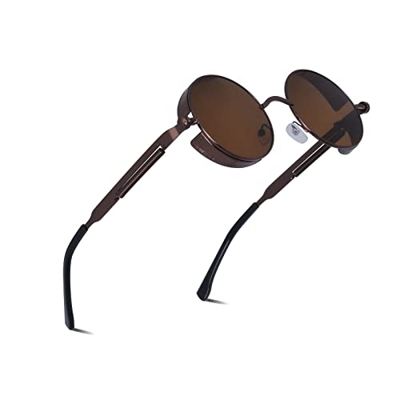 besbomig Gafas de Sol Unisex Polarizadas Círculo Metálico UV400 - Gafas de Sol Redondas Ronda Marco de Metal Gafas para Mujeres y Hombres Sunglasses