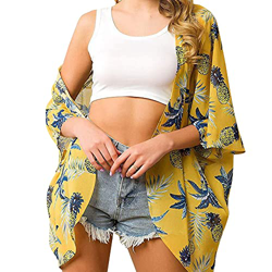 WQEPYY Cardigan Kimonos Mujer Cover Ups Gasa Estampado Floral Kimono Suelto Chal cárdigan Boho Verano Blusa Informal Top Sexy Playa Traje de baño Capa en oferta