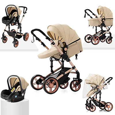 Sillas de paseo Cochecito de bebé 3 en 1 Triciclo Baby Walker Cochecito de alto paisaje Cochecitos plegables Carrito de bebé para bebé 0-36 meses (588