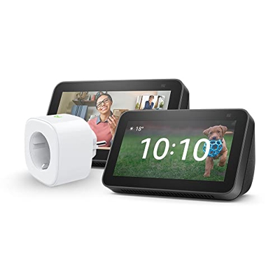 Kit de Hogar digital: 2 Echo Show 5 (2.ª generación, modelo de 2021), Antracita + Meross enchufe inteligente | Convierte tu casa en un Hogar digital y
