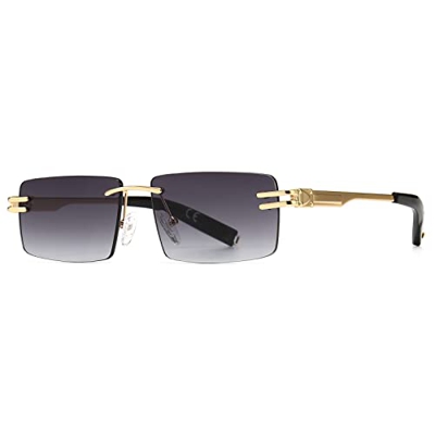 SHEEN KELLY Gafas de sol retro sin montura para hombres mujeres rectangulares con montura ultra pequeña gafas de sol con lentes transparentes